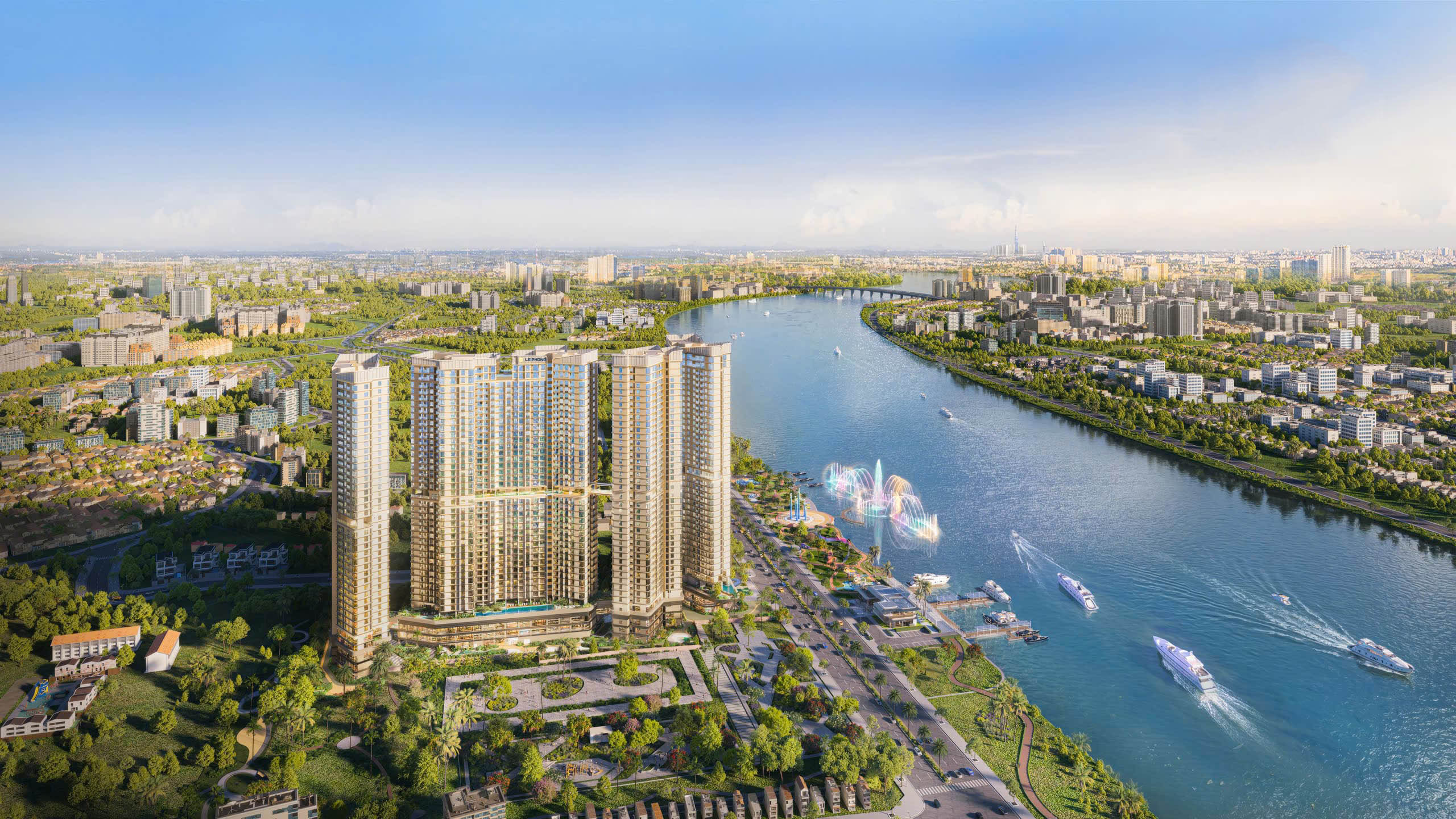 Phối cảnh 5 tòa tháp The Emerald River Park soi bóng mặt sông