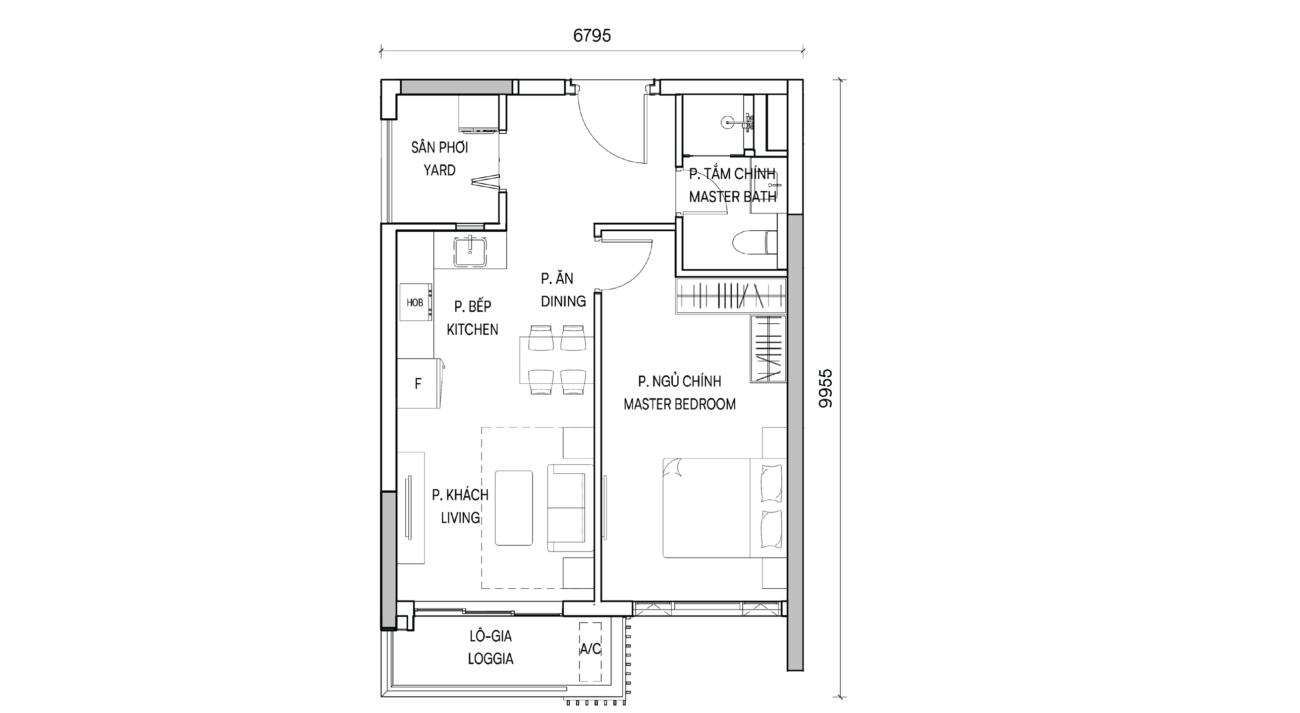 Mặt bằng 1BR Superior II