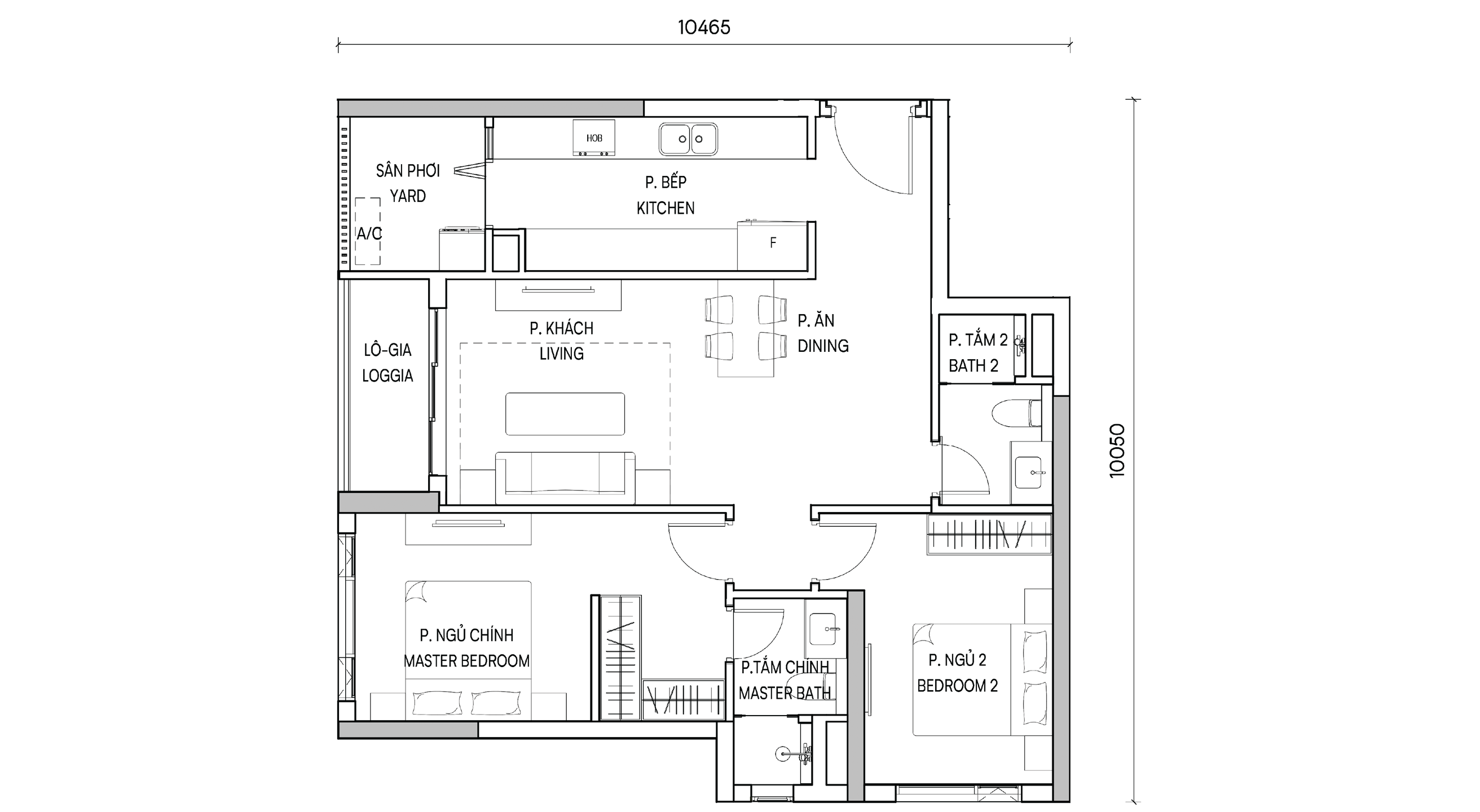Mặt bằng 2BR Superior II
