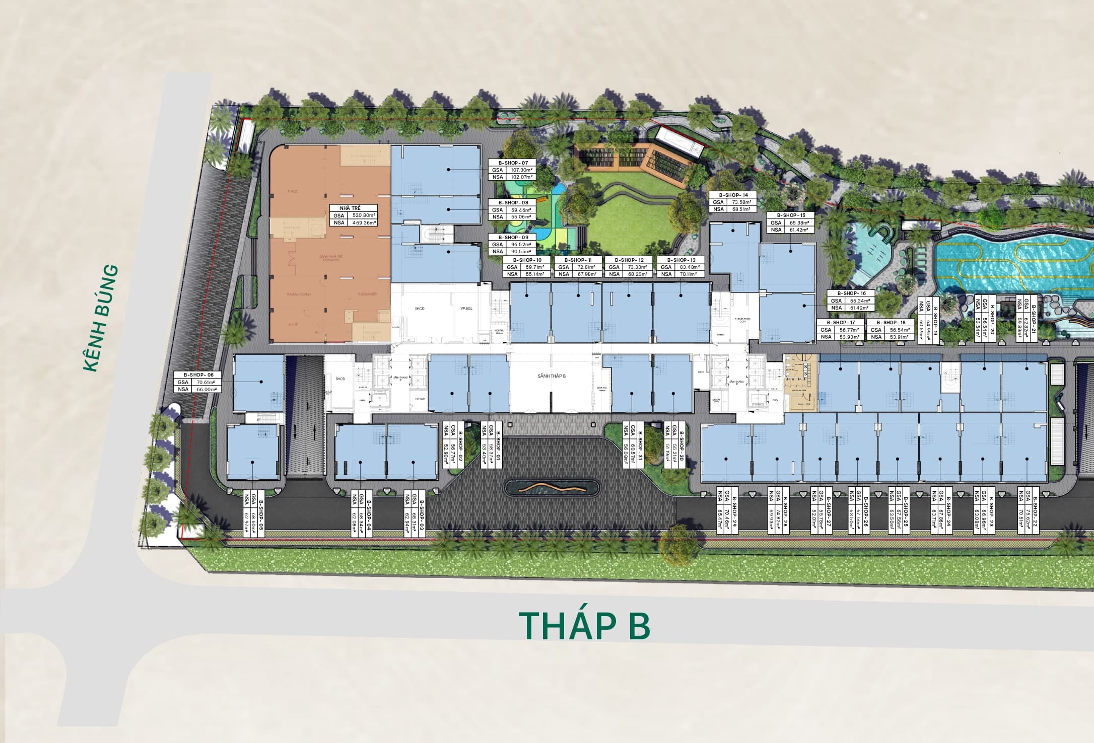 Mặt bằng tháp B – tầng trệt