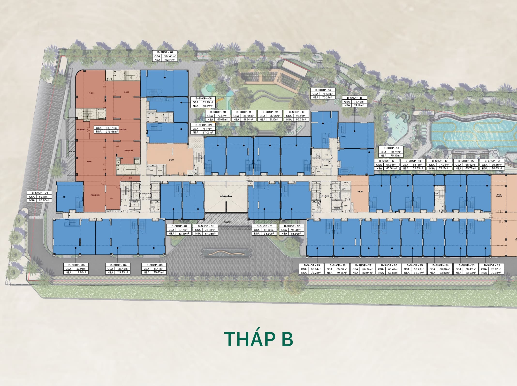 Mặt bằng tháp B – tầng 2